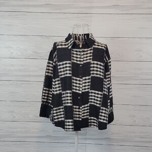 Chico's Silk Button Down Shirt Checkered Black & White Womens Size XL